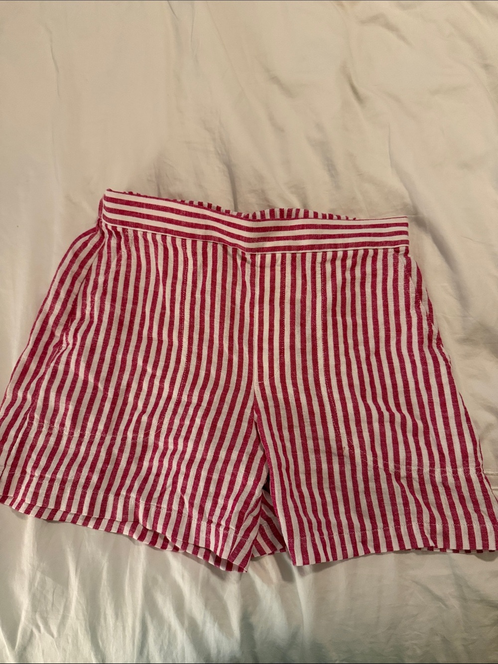 Banana Republic Linen Red and White Striped Bermuda Shorts